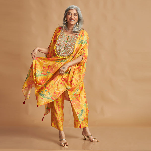 ANANTA Kaftan Set - Haldi Yellow Floral Print