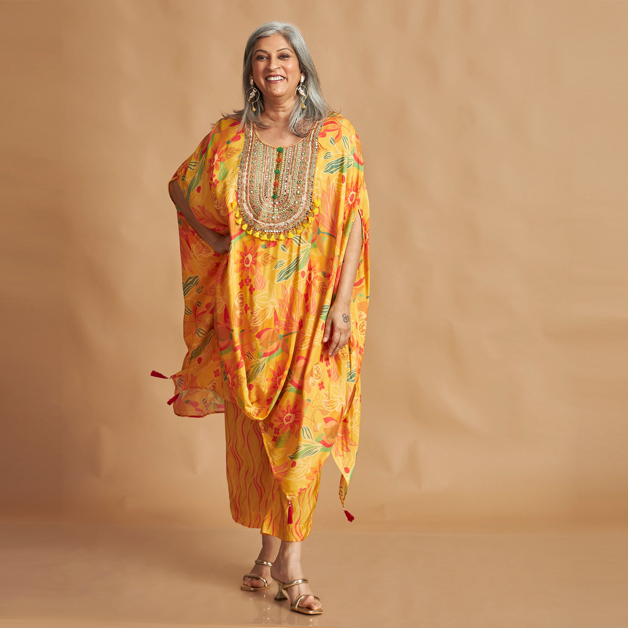 ANANTA Kaftan Set - Haldi Yellow Floral Print