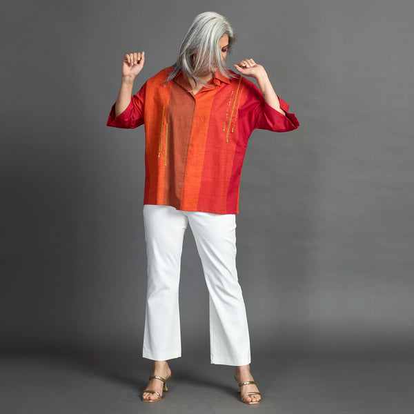 GIN Oversize shirt - Red Orange stripe (LAST PIECES)