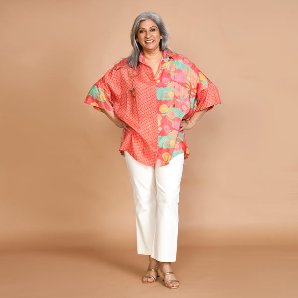 KARMA Oversize Shirt - Carrot Orange Floral Print (LAST PIECES)