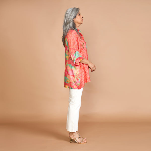 KARMA Oversize Shirt - Carrot Orange Floral Print (LAST PIECES)