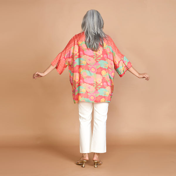 KARMA Oversize Shirt - Carrot Orange Floral Print (LAST PIECES)