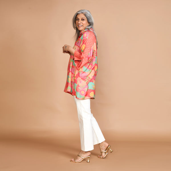 KARMA Oversize Shirt - Carrot Orange Floral Print (LAST PIECES)