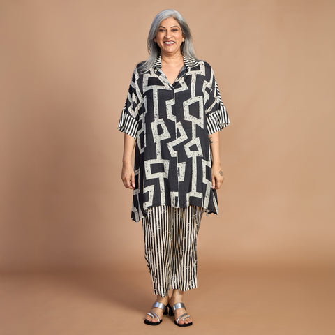 ISHA Tunic Set - Black Ivory Print