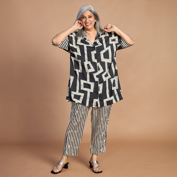 ISHA Tunic Set - Black Ivory Print
