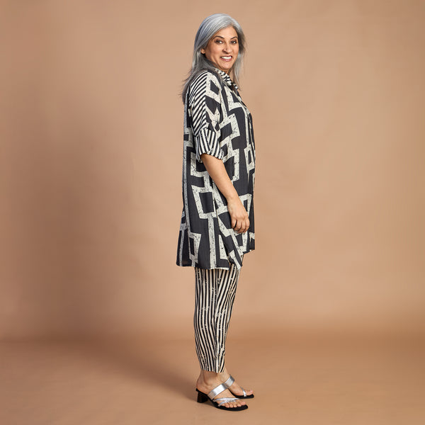 ISHA Tunic Set - Black Ivory Print