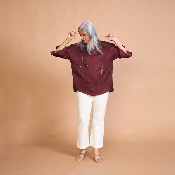 GIN Oversize Shirt - Burgundy