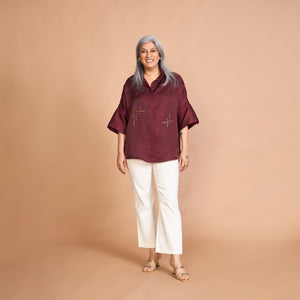 GIN Oversize Shirt - Burgundy