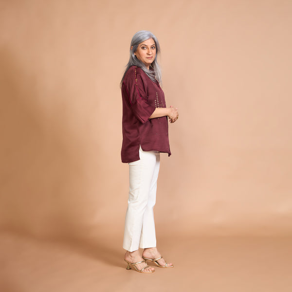 GIN Oversize Shirt - Burgundy