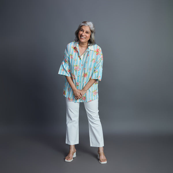 GIN Oversize shirt - Sky Blue Ivory