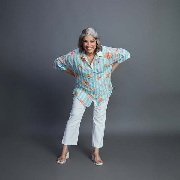 GIN Oversize shirt - Sky Blue Ivory