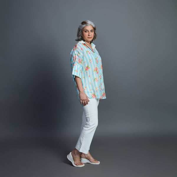 GIN Oversize shirt - Sky Blue Ivory