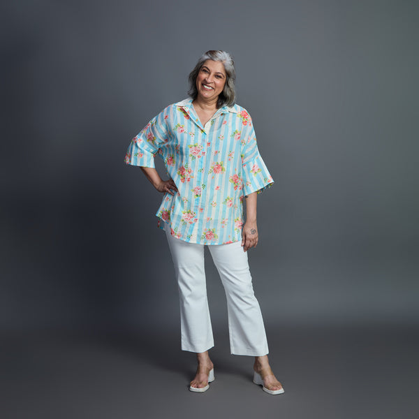 GIN Oversize shirt - Sky Blue Ivory