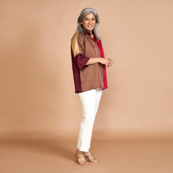 GIN Oversize Shirt - Red & Burgundy