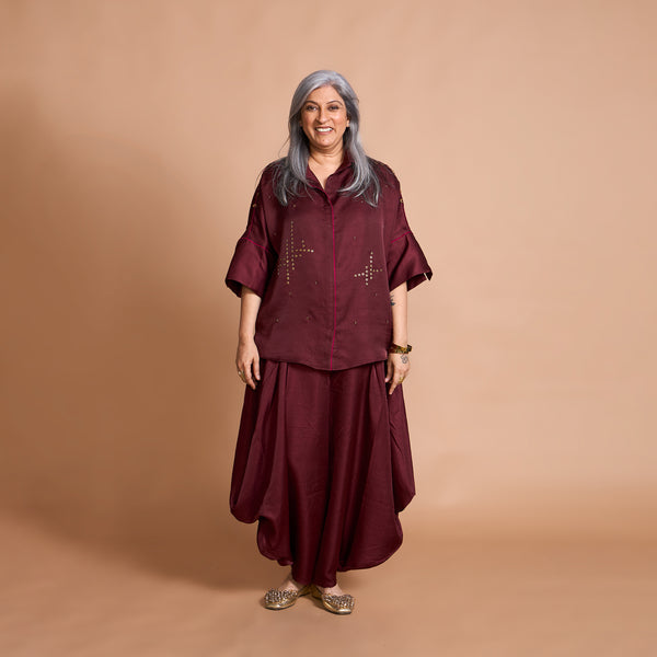 GIN shirt + Goro Dhoti pants Set - Burgundy