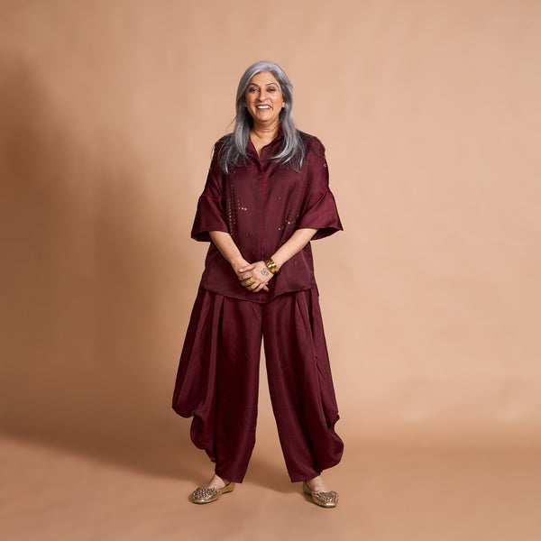 GIN shirt + Goro Dhoti pants Set - Burgundy