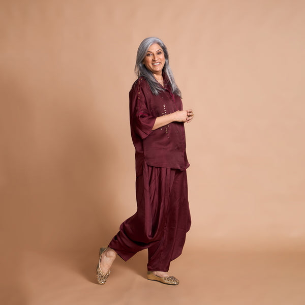 GIN shirt + Goro Dhoti pants Set - Burgundy