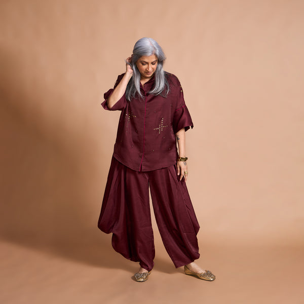 GIN shirt + Goro Dhoti pants Set - Burgundy