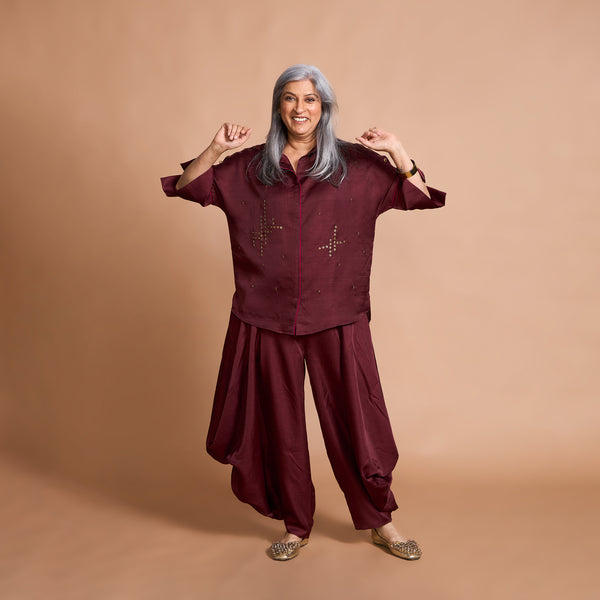GIN shirt + Goro Dhoti pants Set - Burgundy