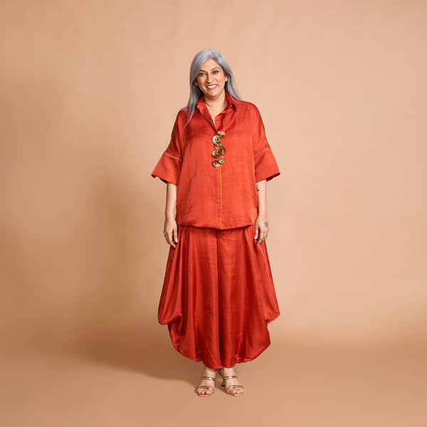 GIN shirt + Goro Dhoti pants Set - Burnt Orange
