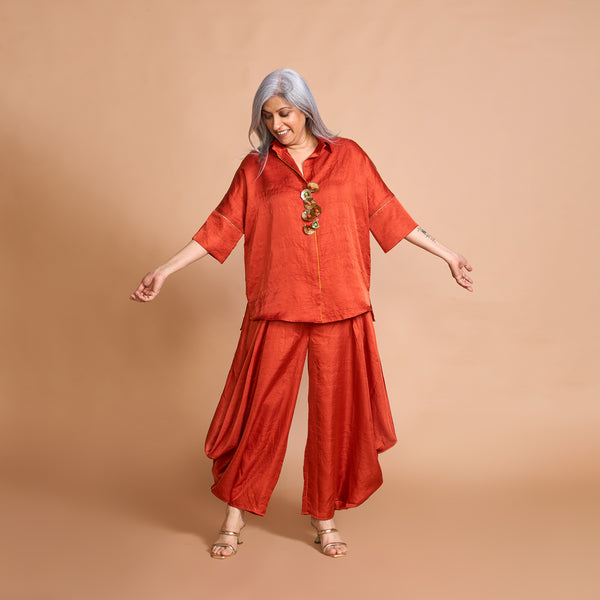 GIN shirt + Goro Dhoti pants Set - Burnt Orange