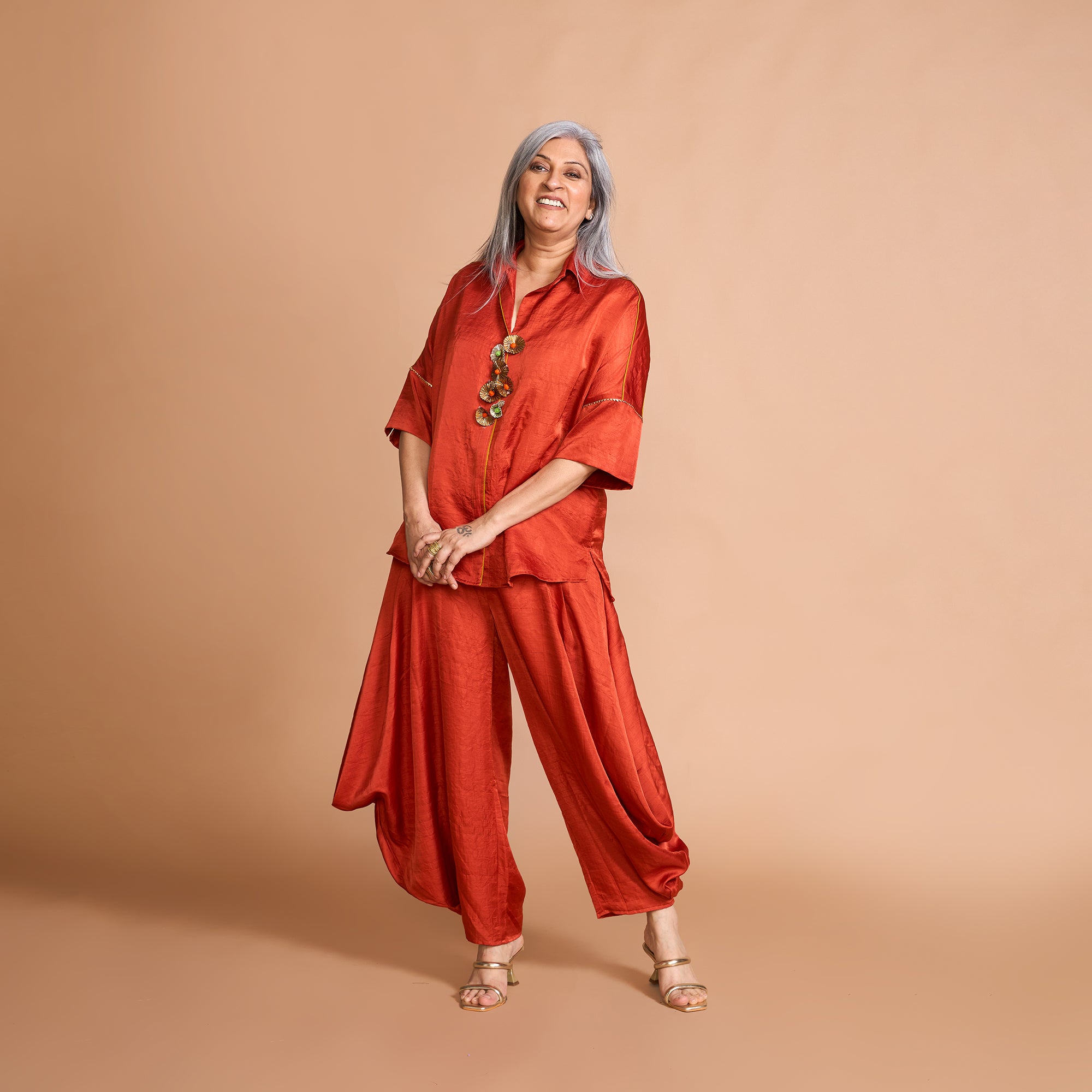 GIN shirt + Goro Dhoti pants Set - Burnt Orange