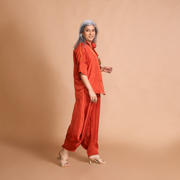 GIN shirt + Goro Dhoti pants Set - Burnt Orange
