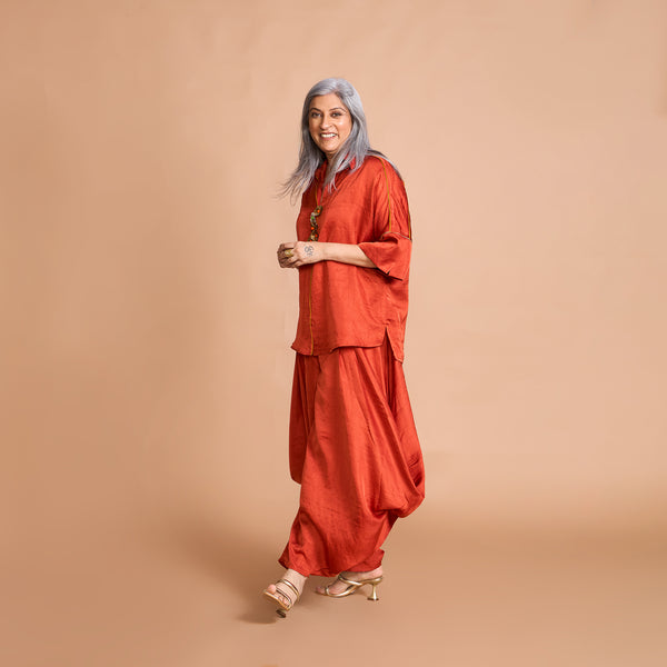 GIN shirt + Goro Dhoti pants Set - Burnt Orange
