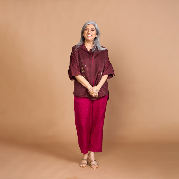 GIN Shirt Co-Ord Set - Burgundy Magenta