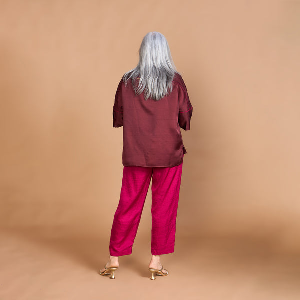 GIN Shirt Co-Ord Set - Burgundy Magenta