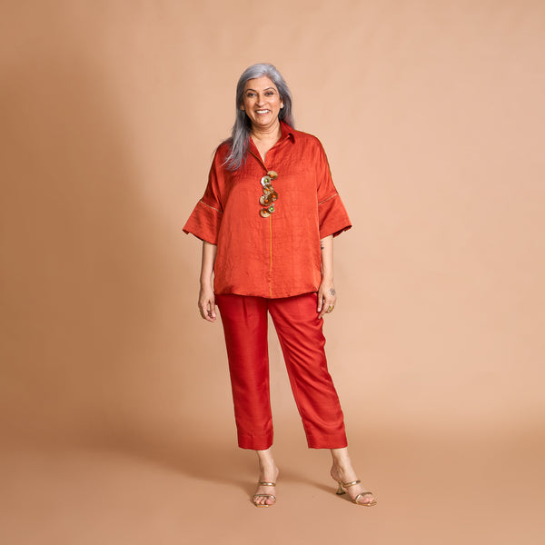 GIN Shirt Co-Ord Set - Burnt Orange