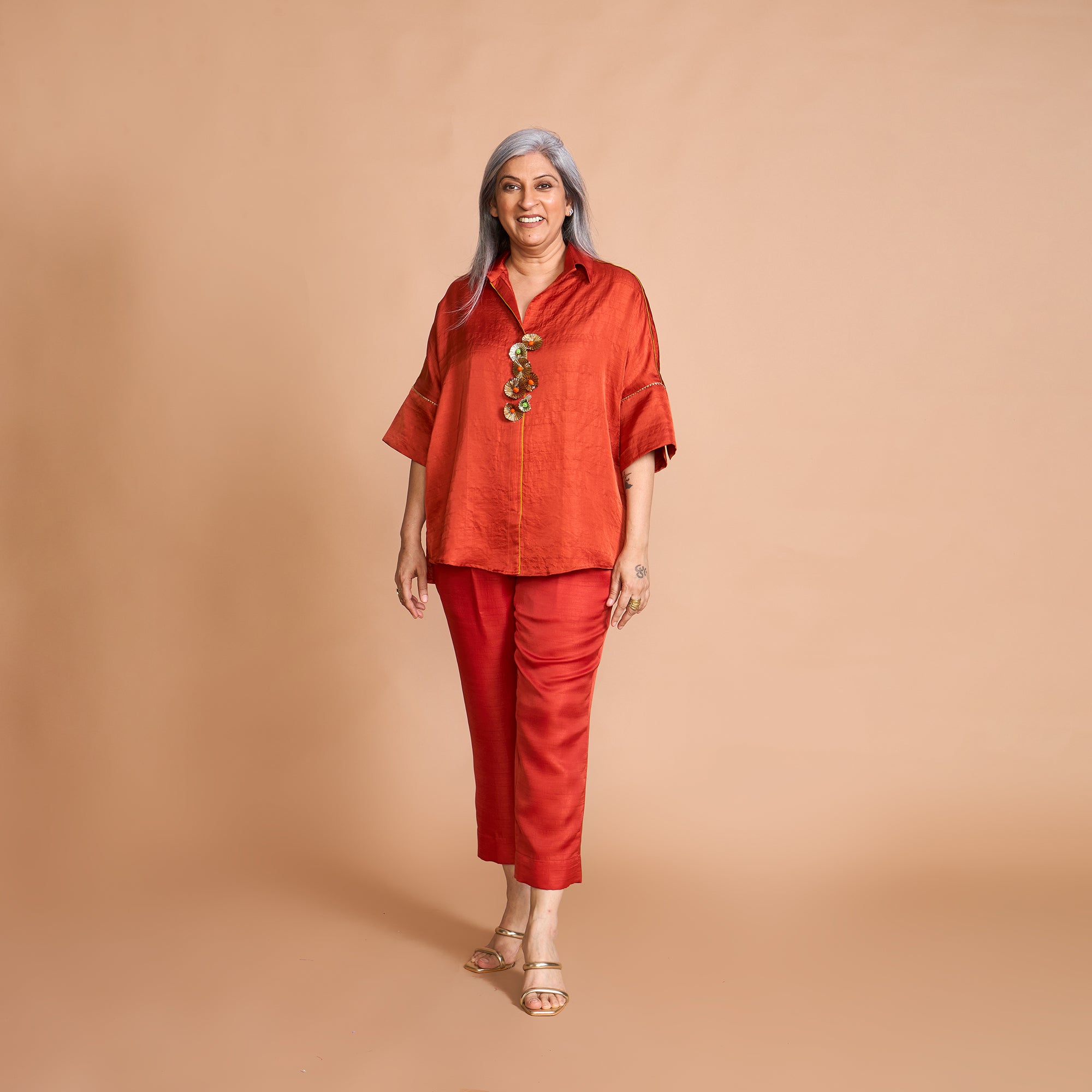 GIN Shirt Co-Ord Set - Burnt Orange