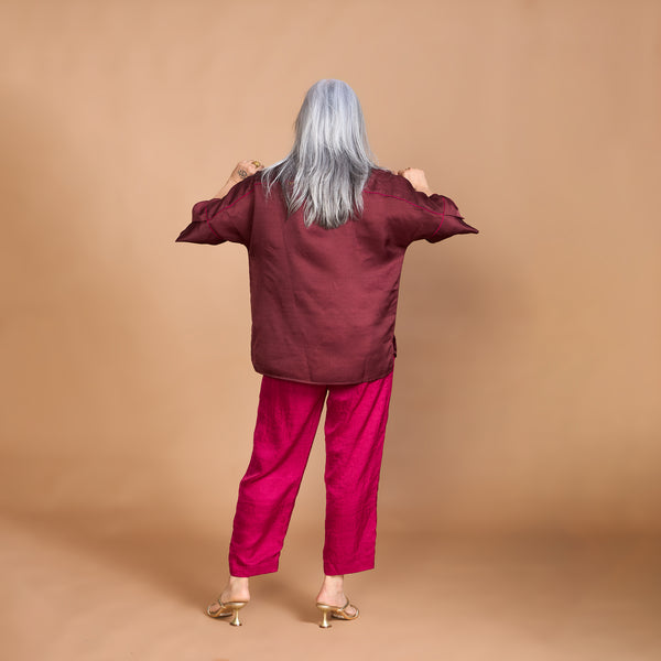 GIN Shirt Co-Ord Set - Burgundy Magenta