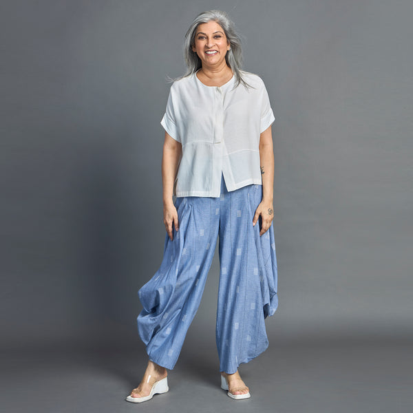 GORO Pants - Blue Ivory cotton weave