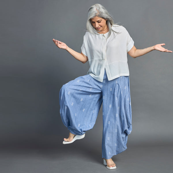 GORO Pants - Blue Ivory cotton weave