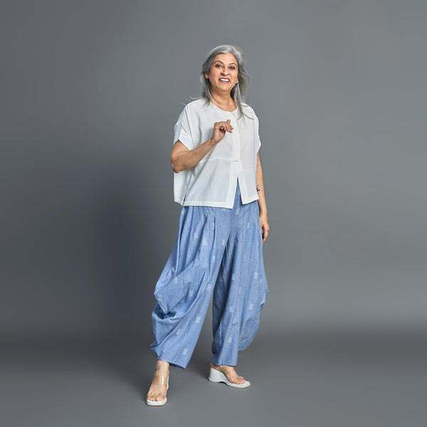 GORO Pants - Blue Ivory cotton weave