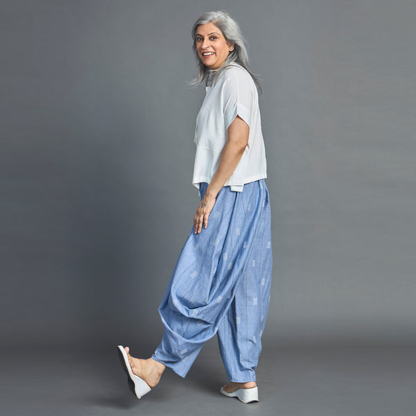 GORO Pants - Blue Ivory cotton weave