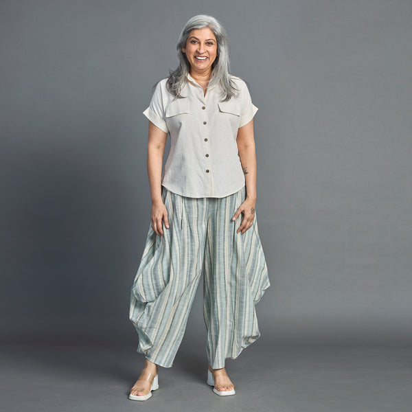 GORO Pants -Blue green Linen stripes