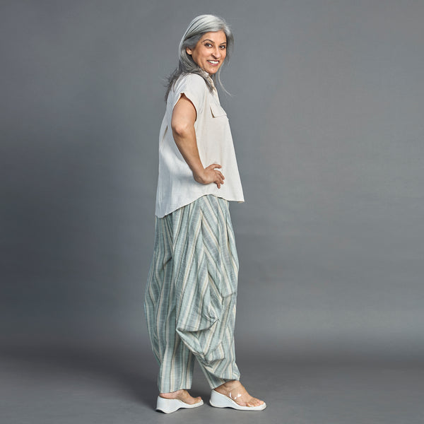 GORO Pants -Blue green Linen stripes