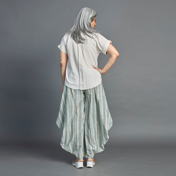 GORO Pants -Blue green Linen stripes