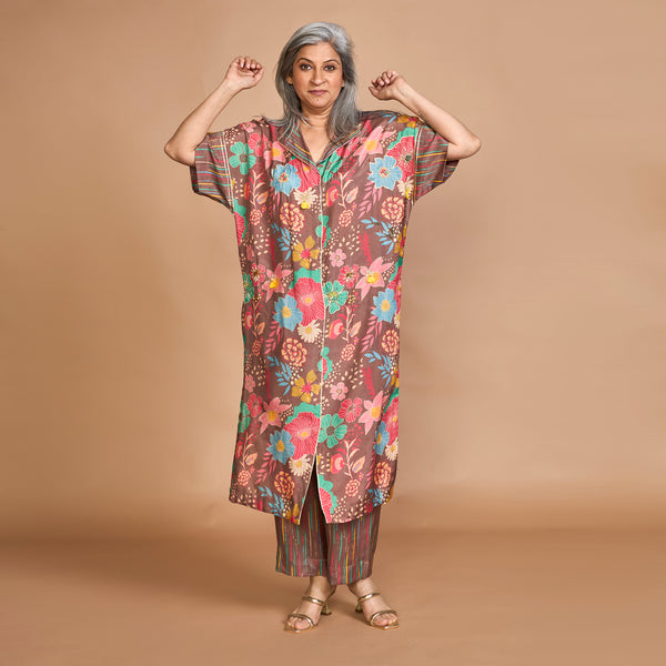 INAYA Kaftan Set - Coffee Floral Print