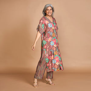 INAYA Kaftan Set - Coffee Floral Print