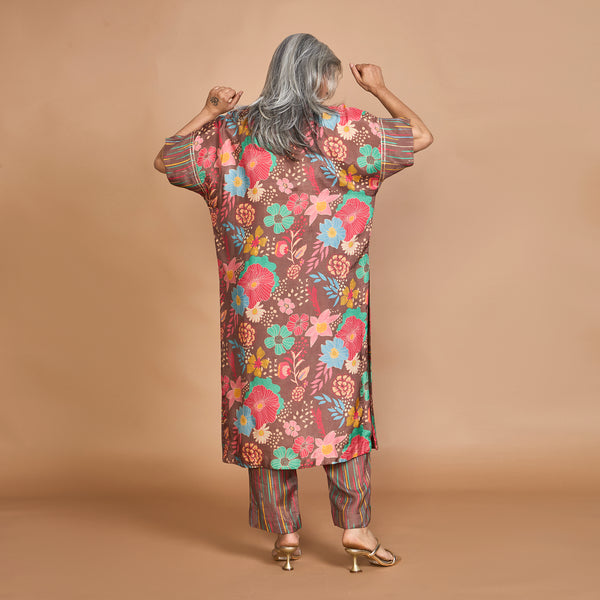 INAYA Kaftan Set - Coffee Floral Print