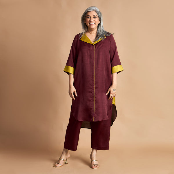 INAAYA Tunic Set - Burgundy and Brown