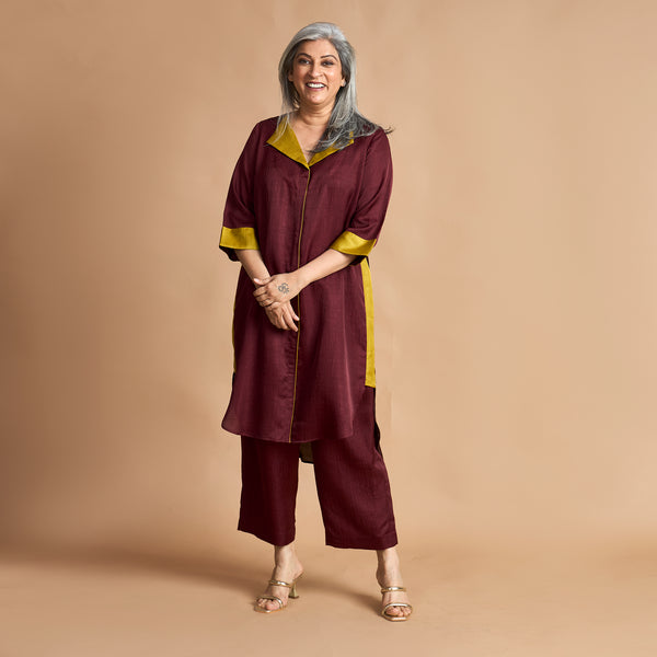 INAAYA Tunic Set - Burgundy and Brown