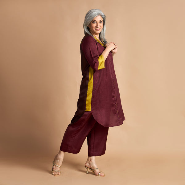 INAAYA Tunic Set - Burgundy and Brown