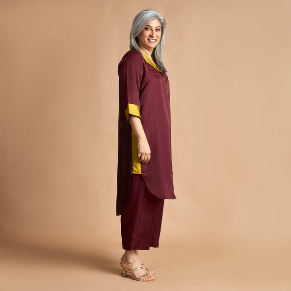 INAAYA Tunic Set - Burgundy and Brown