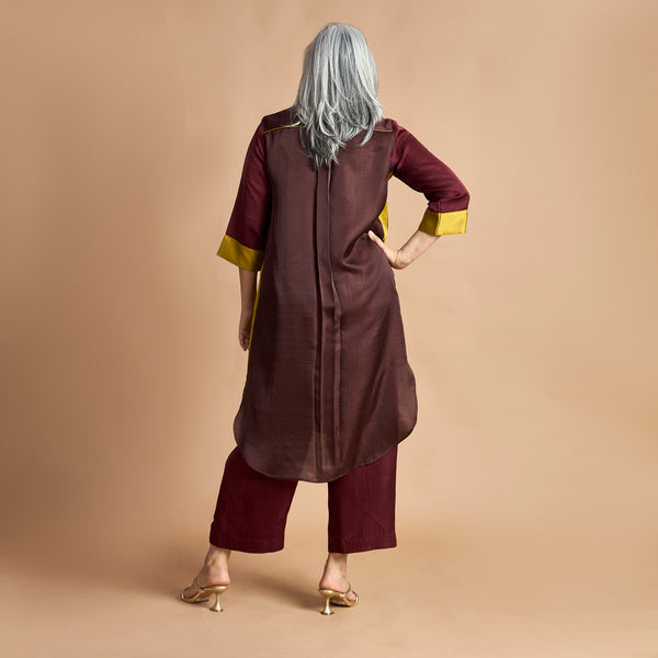 INAAYA Tunic Set - Burgundy and Brown