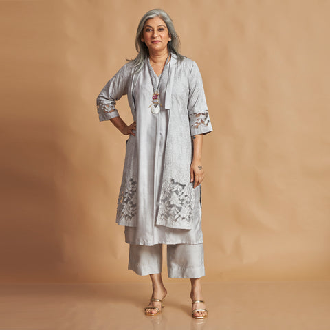 INDU Cutwork jacket Set- Grey