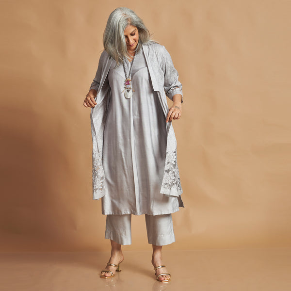 INDU Cutwork jacket Set- Grey